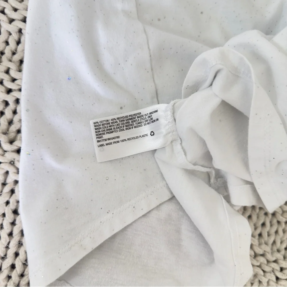 Cat & Jack Bright White Short Sleeve Glitter Girl's Tee Medium 7/8